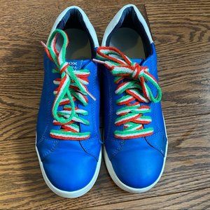 Geox Respira - Kids blue leather sneakers with red white and green laces- size 5
